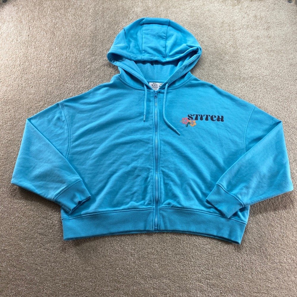 Disney 100 Primark Sweatshirt Womens XL Stitch Blue‎ Zip Up Hoodie